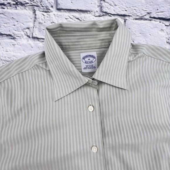 Brooks Brothers Shirt Women's 10 Grey Cotton Semi Fitted French Cuffs Button Up - Picture 2 of 10